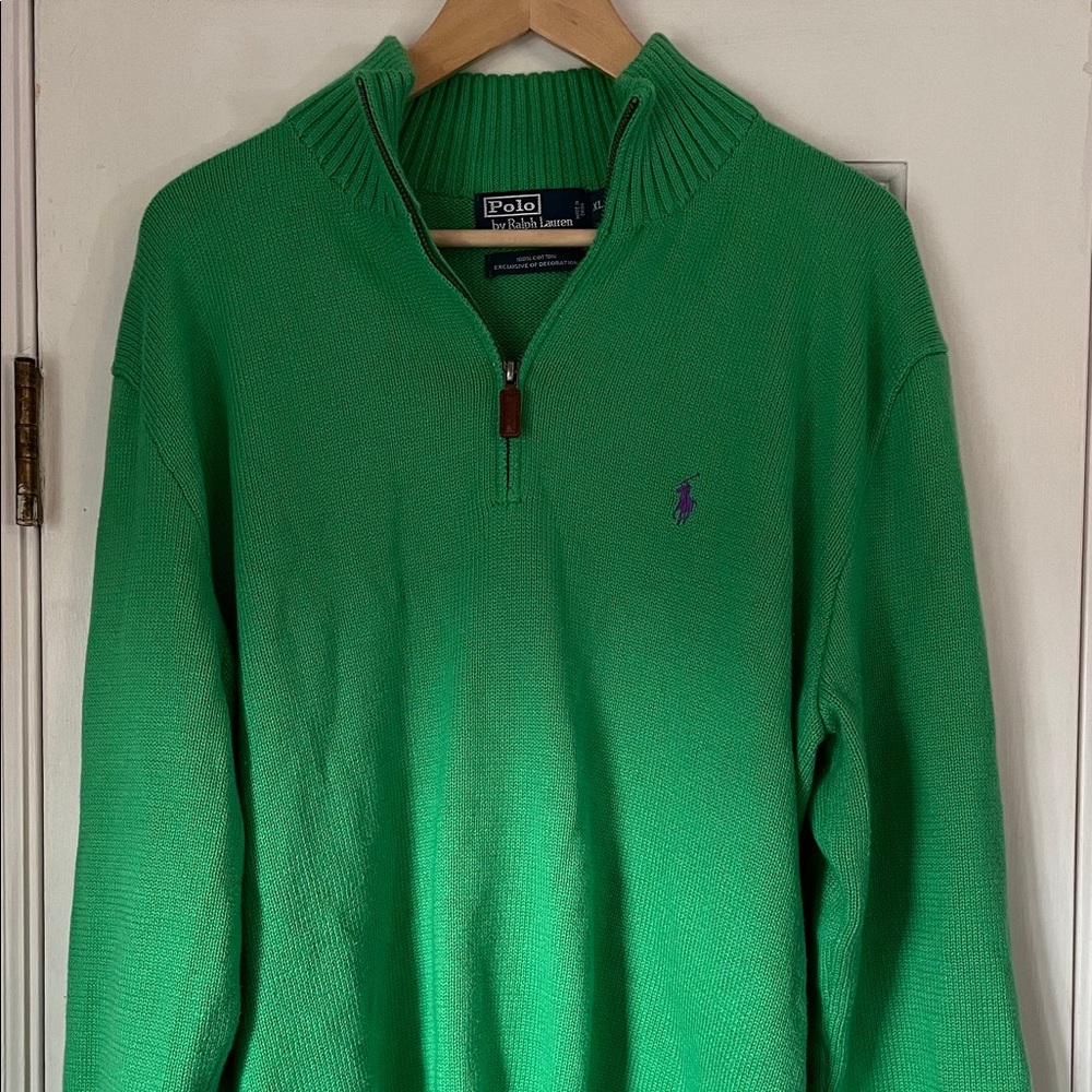 Green polo quarter zip sweater